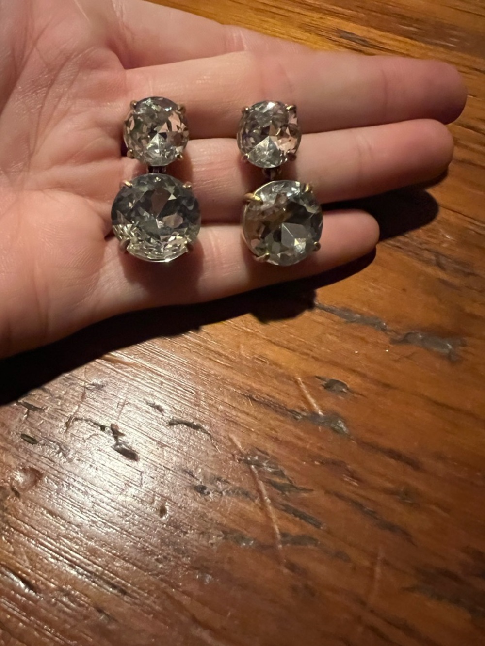 J. Crew Clear Crystal Double-Stud Drop Earrings in Silver-Tone